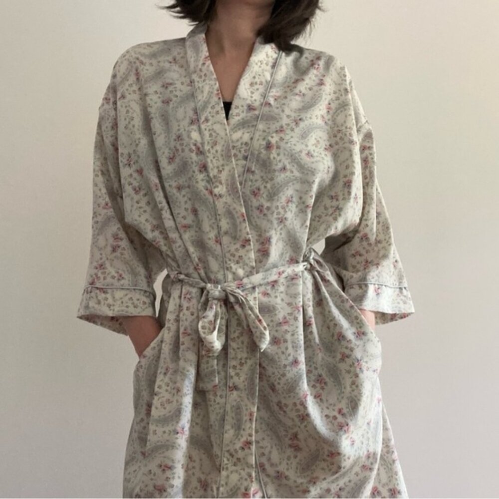 VINTAGE CLAUDEL FLORAL  PASTEL PRINTED ROBE -  S